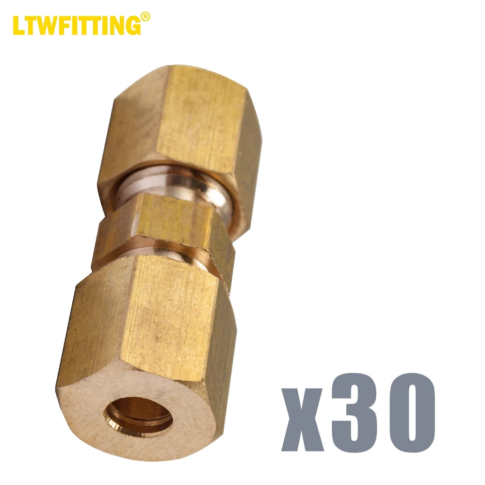 LTWFITTING 3/16-Inch OD Compression Union,Brass Compression Fitting(Pack of 30)