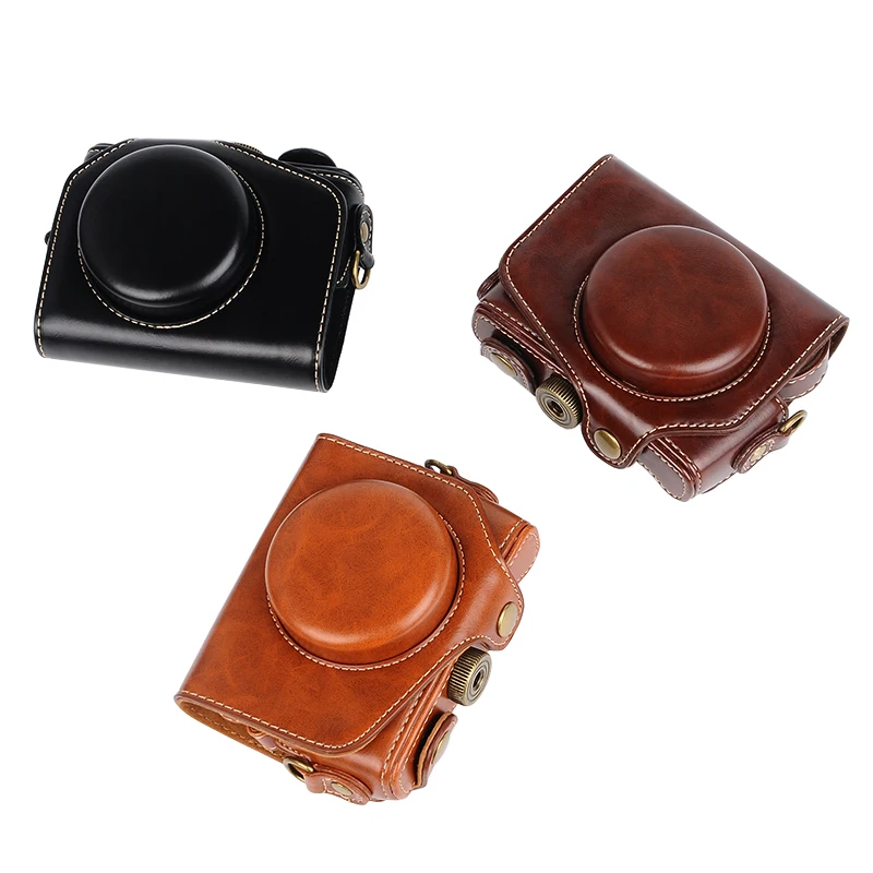 Couro do plutônio caso da câmera saco capa para canon g7x g7 x digital + cinta superior 3 cor preto marrom coffe