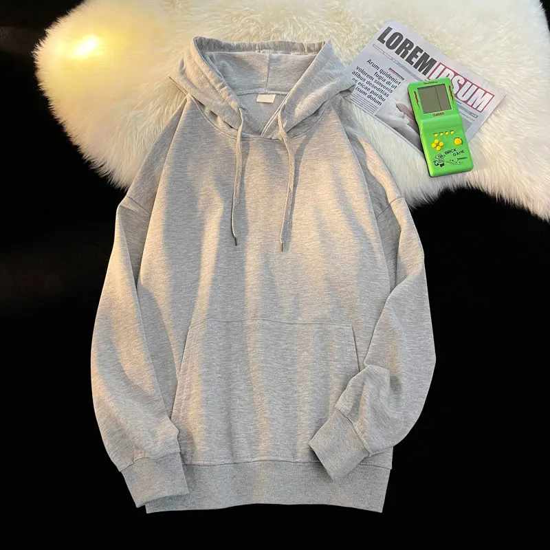 Pure Color Hooded Long Sleeve Fleece Lined Sweatshirt Casual Versatile Hong Kong Style Couple Trendy Loose Simple Overhead Shirt