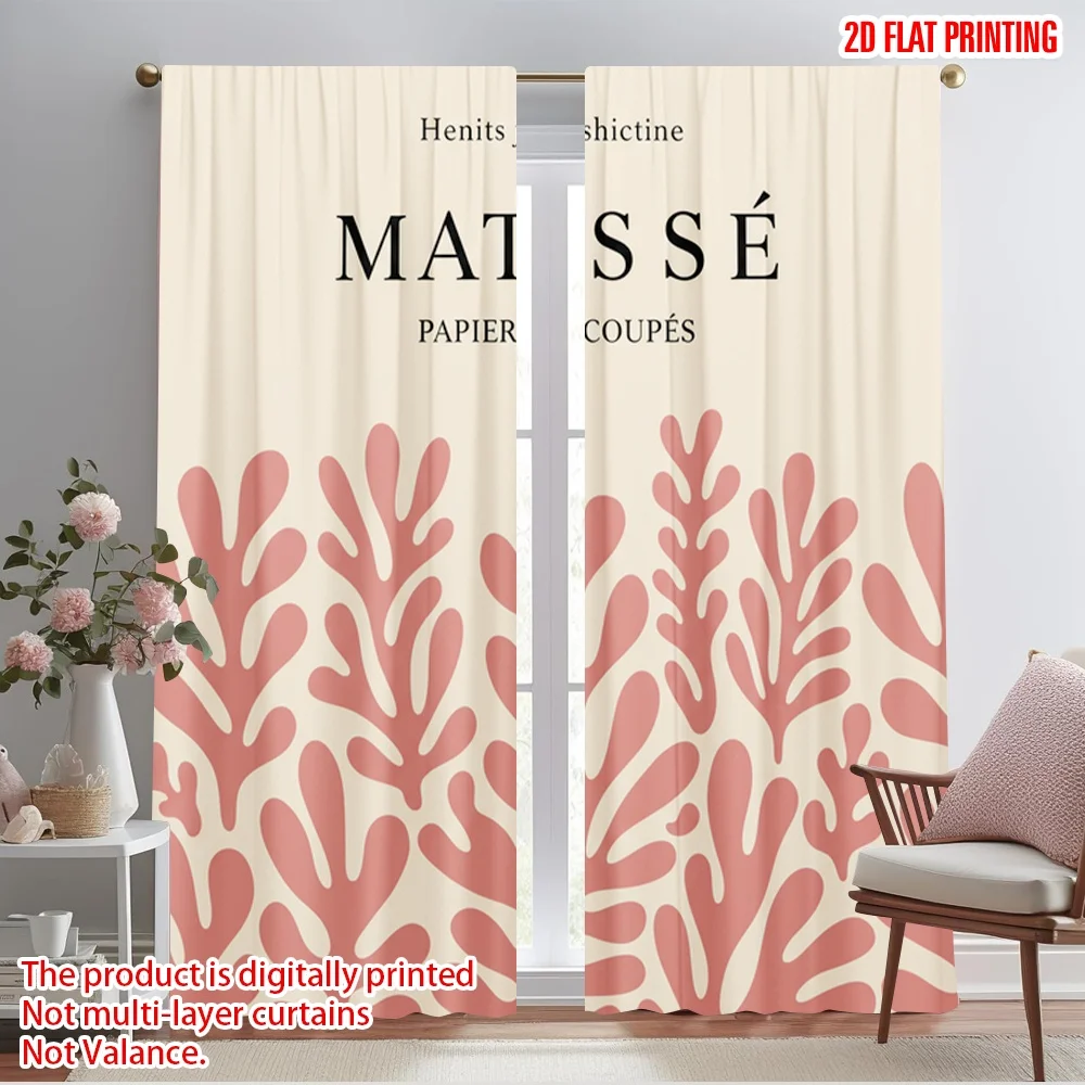 

2pcs 2D flat printing Scene Curtain Matisse Papiers Decoupes Polyester Fabric Without Electricity Festive Curtains Use for Home