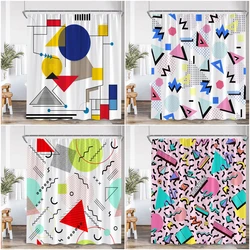 Geometric Abstract Shower Curtains  Square Wave Line Triangle Circle Math Bathroom Decorations Modern Bath Curtain with Hooks