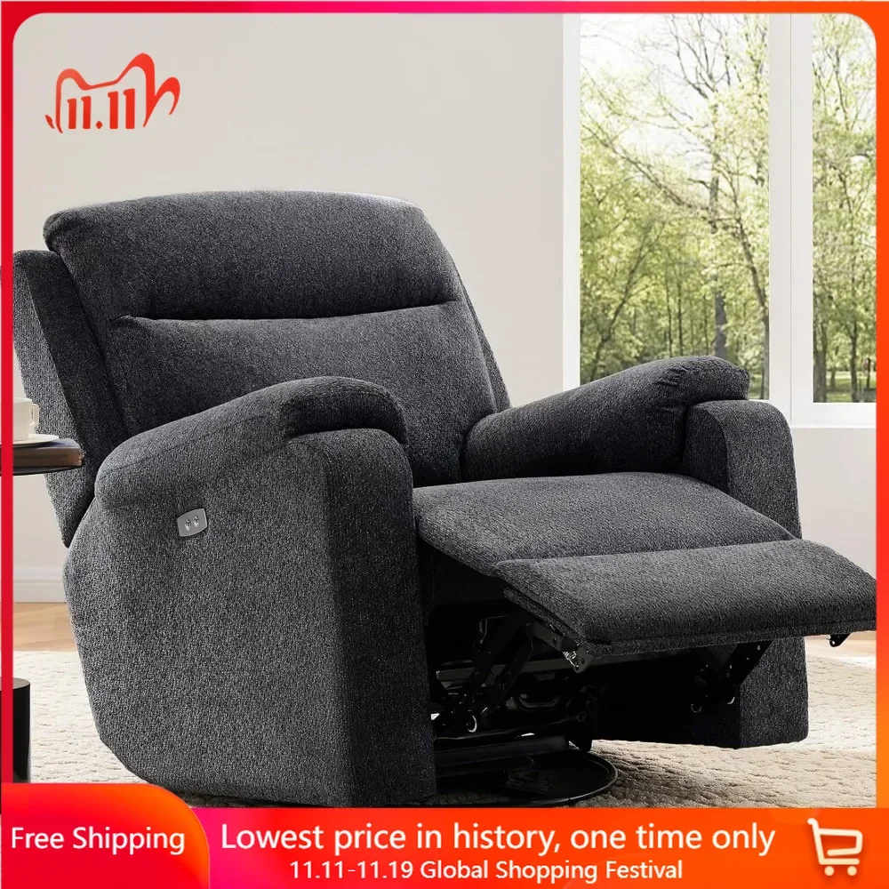 

Living Room Chairs with Overstuffed Arm and Backrest, Power Swivel Recliner, Electric Rocking Recliner Sofa Chair