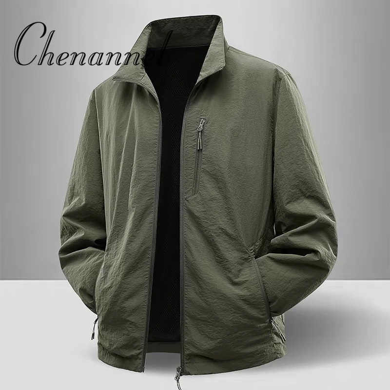 

Spring and Autumn's new outdoor windbreaker jacket men's casual jacket sport top stand-up collar thin men's trench coat