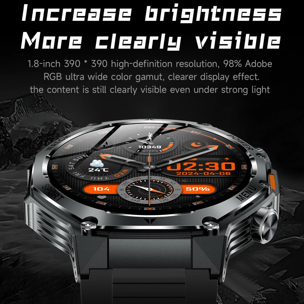 Fashion Outdoor Sports Watches Flashlight Waterproof Heart Rate Health Blue Tooth Call Smartwatch Voice Assistant Smart Watch