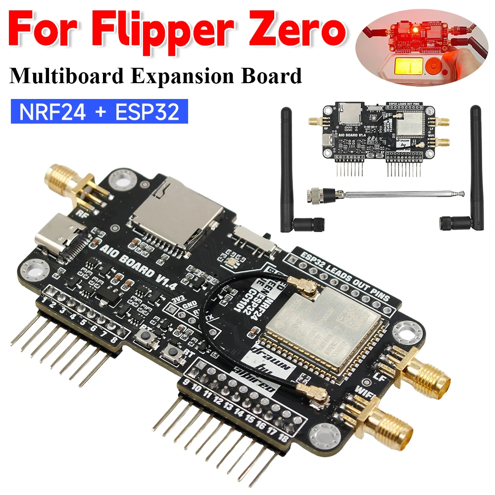 For Flipper Zero Multiboard Expansion Board 2.4G Module NRF Mousejacker WiFi NRF24+ESP32 Expansion High Gain CC1101 Module