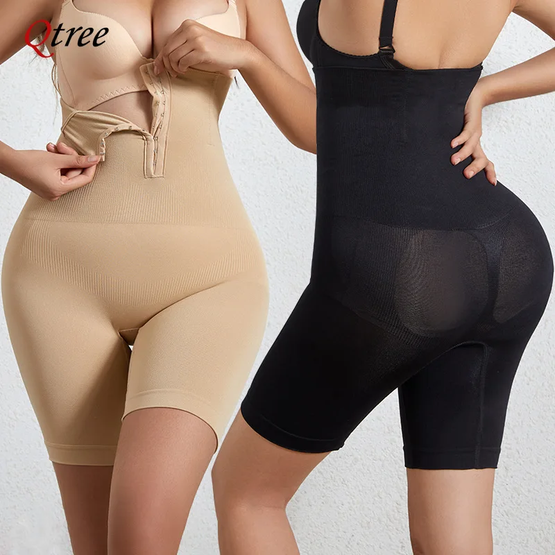 Qtree Women Tummy Control Slimming Panty with Girdle High Waist Trainer Body Shaper Shorts Plus Size Hooks Butt Lifter Shapewear