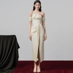 Classic Strapless Off the Shoulder Evening Dresses Graceful Short Sleeves Prom Dresses Simple Jersey Customized Celebrity Gowns
