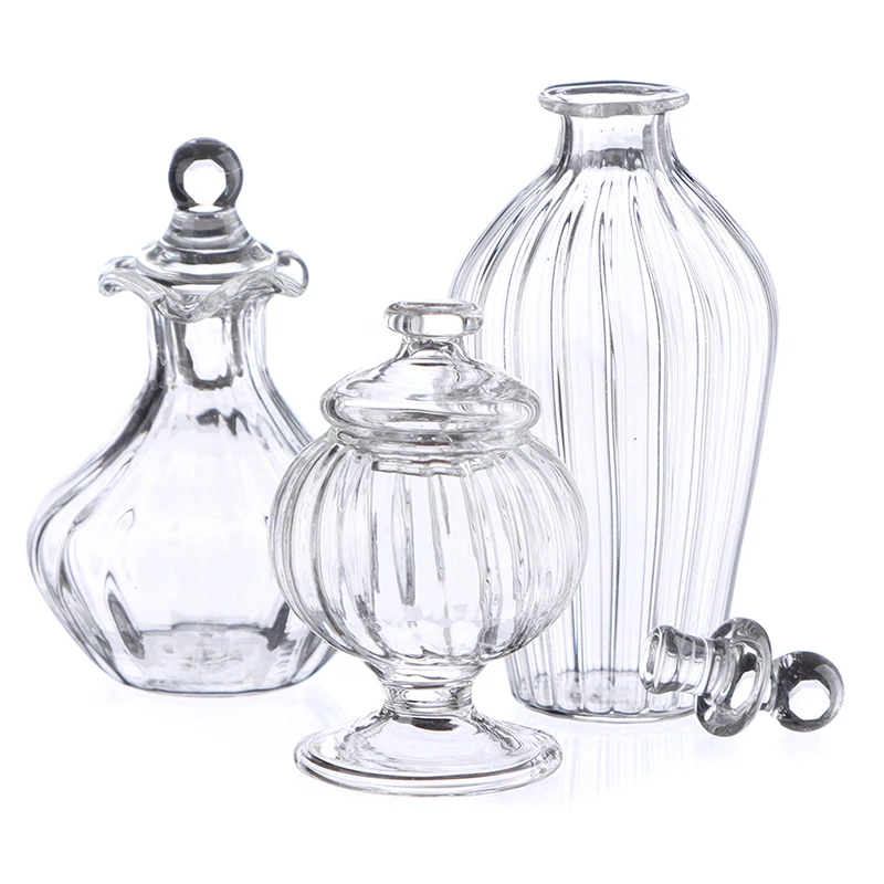 1PC 1:12 Dollhouse Miniature Glass Candy Jar Vintage Striped Jar Candy Bottle Model Toys Furniture Doll house Decor Accessories