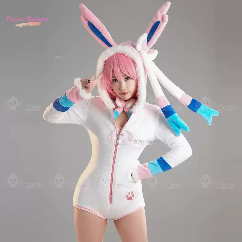 Plush Fairy Cosplay Women's Pink and White Costumes Halloween Christmas Party Games Anime Couple Fun Games Costumes