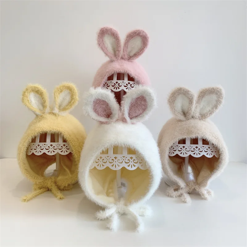 Cute Baby Hats Autumn Winter Rabbit Ear Shape Head Protector Thickened Plush Wool Caps Infant Pretty Christmas Decorations