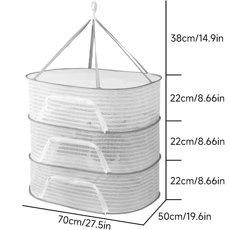 3 Tier Portable Mesh Clothes Hanging Dryer Folded Herb Rack for Buds Fruits Hydroponics Flowers Vegetables Fish Clothes Doll