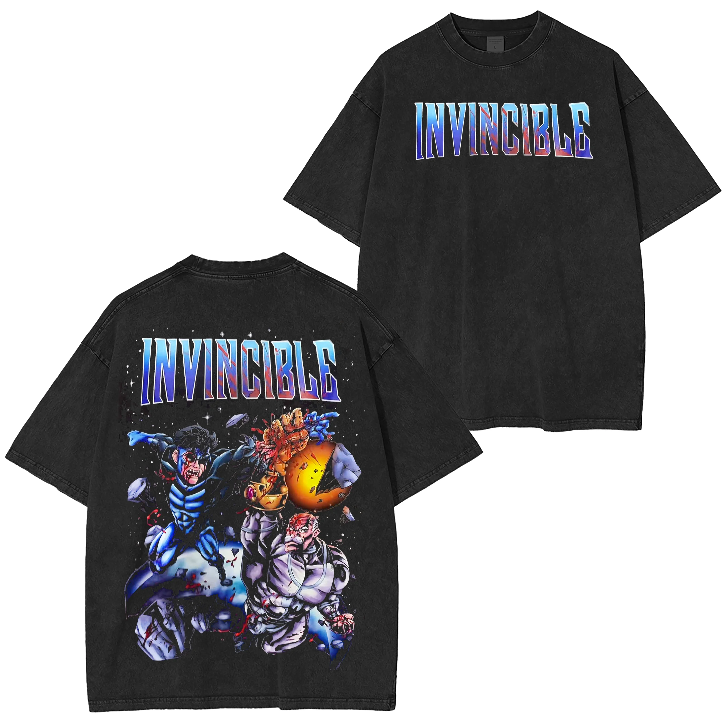 Invincible Mark Grayson Acid Washed Oversized T-shirt Men Women Streetwear Short Sleeve Cotton High Quality Female Male Lothing
