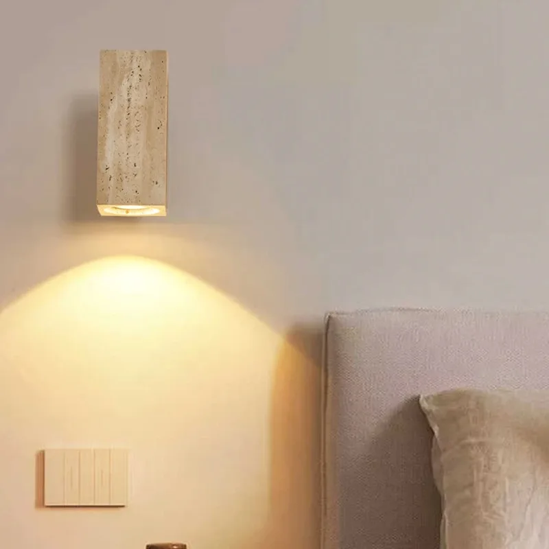 

Настенный светильник в стиле ваби-саби, желтый травертиновый настенный светильник, винтажный бра из камня и дерева для спальни, прикроватной тумбочки, гостиной, лестницы, домашнего декора