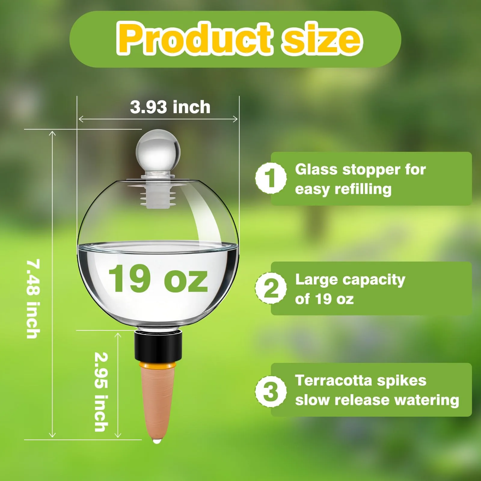6 large 19-ounce self-watering balls with glass stoppers, automatic watering devices for indoor plants, watering cans