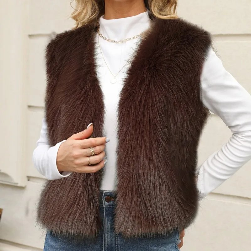 

2025 зимний утепленный однотонный жилет, куртки с удлиненным мехом, пушистые длинные пальто, верхняя одежда, мужские жилеты из искусственного меха в стиле ретро