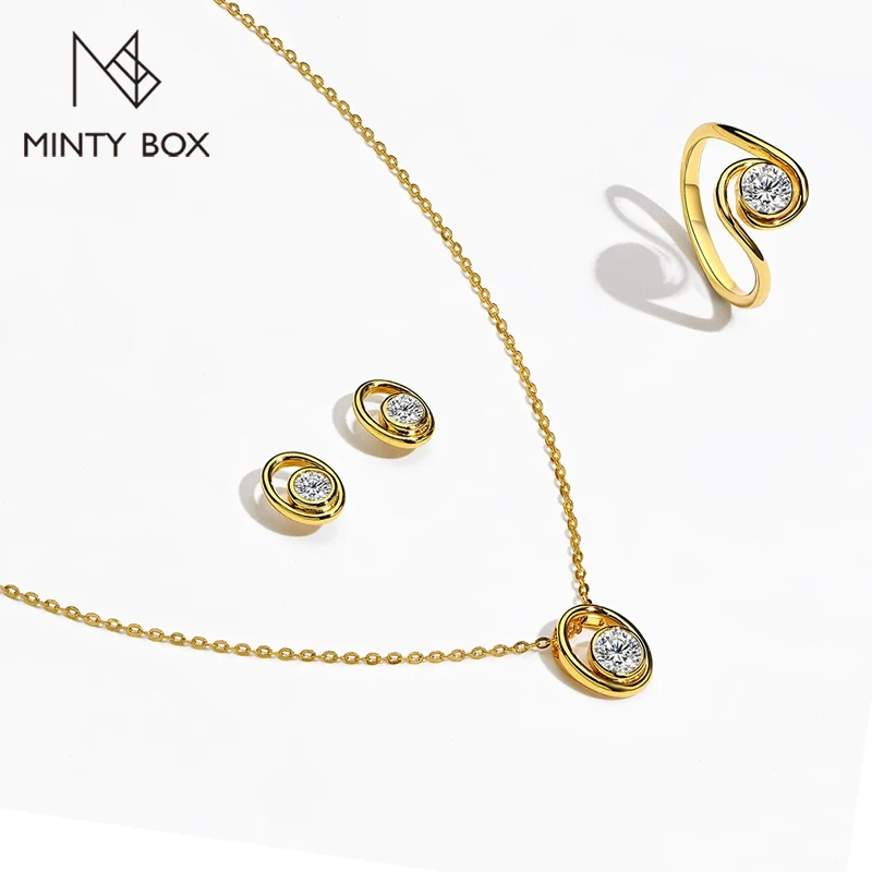 

MINTYBOX Round Cut 0.5ct Moissanite S925 Earrings for Women Solid 14k 18k Yellow Gold Diamond Necklace Jewelry Set Ring Party