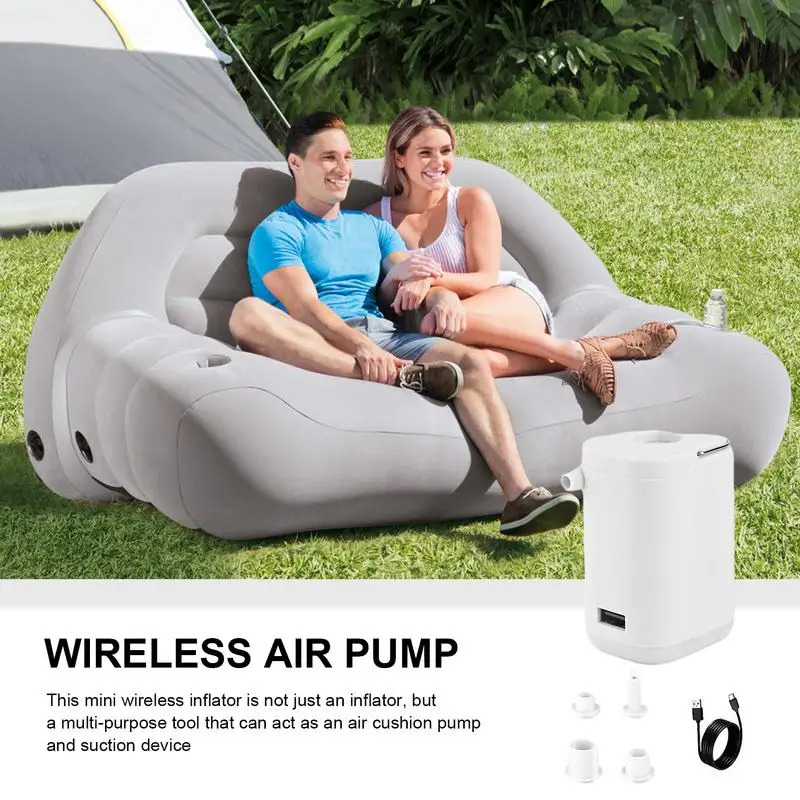 Air Mattress Pump Wireless Portable 2400mAh Pump 4 In 1 LED Rechargeable Electric Pump With 3 Modes Lighting For Inflatable