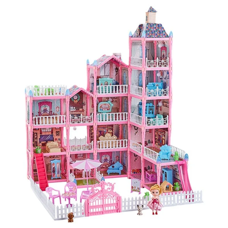 

Kids Play Castle Dollhouse Kitchen Set - Miniature Pretend Cooking Toy Simulation Villa Playset for Girls Gift