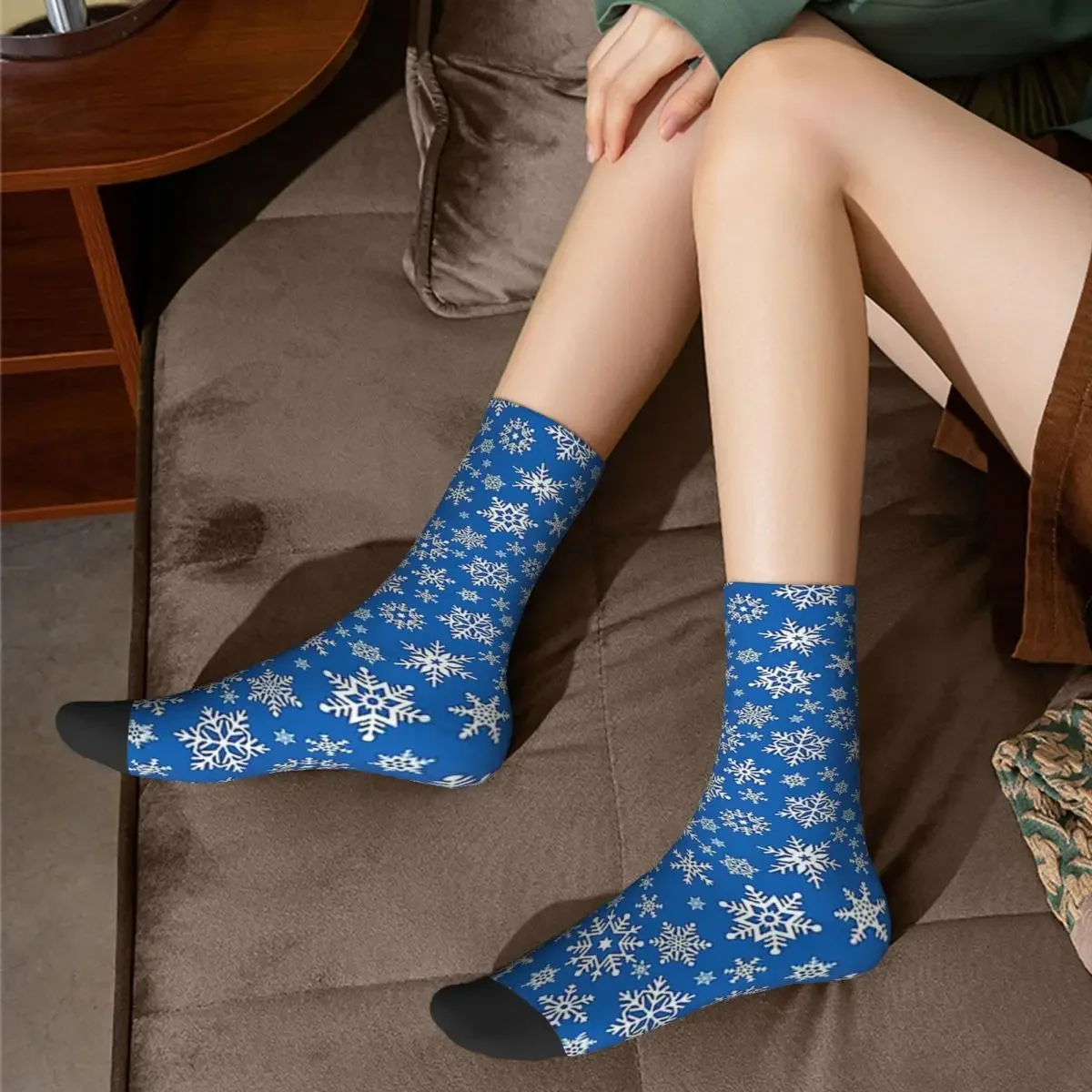 Calcetines de copo de nieve azules Harajuku, medias Súper suaves, todas las estaciones, calcetines largos, accesorios para Unisex, regalo de cumpleaños