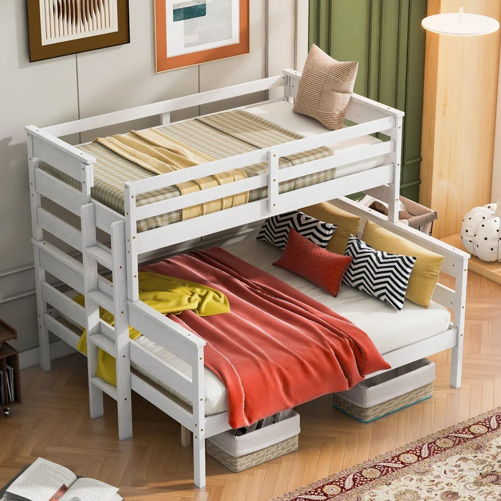 

Wood Twin XLOver Queen Bunk Bed with Ladder,Bunk Beds for Kids Children's Bed Baby Furniture Kids Beds for Girls White Furniture