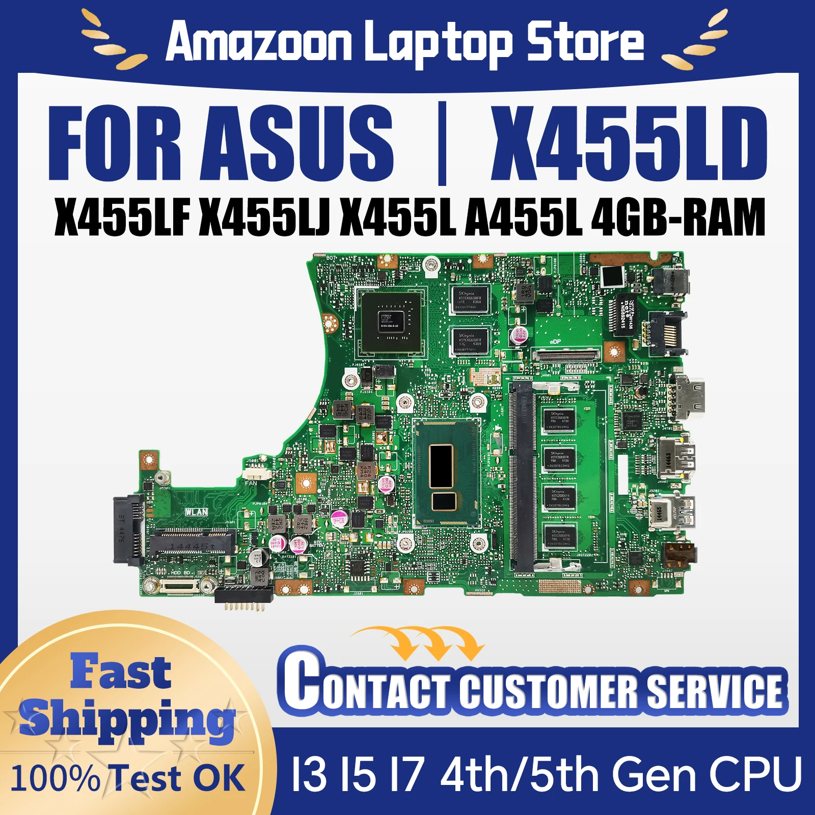 X455LJ Motherboard For ASUS X455LF X455LD X455L A455L F454L X455LA Mainboard CPU I3 I5 I7 4th/5th Gen 4GB-RAM