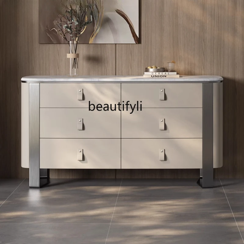 

Italian Minimalist Light Luxury Natural Marble Sideboard Cabinet Living Room Drawer Storage Cabinet