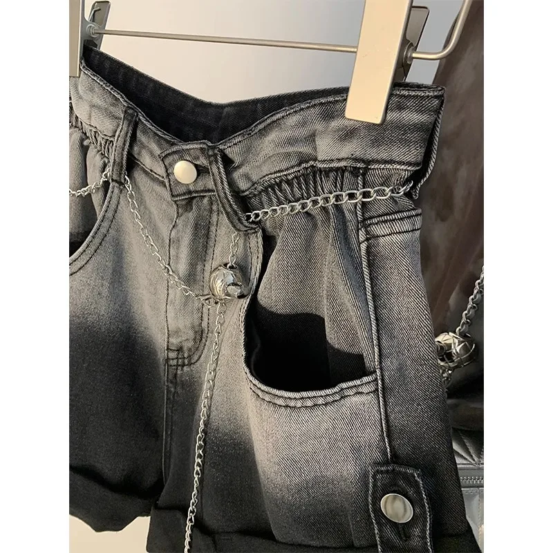 Denim Shorts Women Jeans Vintage Washed A Line High Waist Gradient Straight Trousers Cuffed Hem Y2k Streetwear Beach 2026 Sping