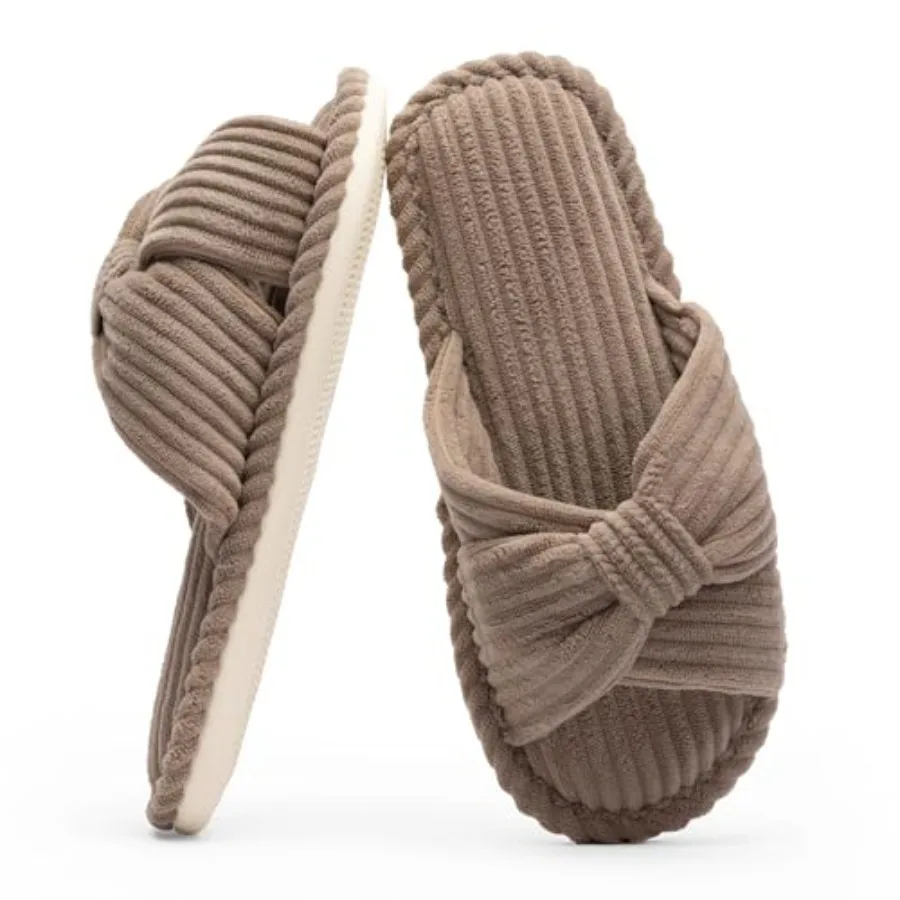 Slippers for Women Memory Foam House Womens Slipper Slides Home Bedroom Bathroom Spa Open Toe Corduroy Bow Slippers Cozy Comfor
