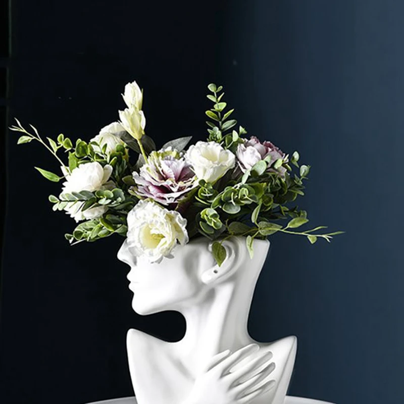 Art Flower Pot Half Body Ceramic Flower Arrangement Container Decor Portrait Sculpture Ornament Succulent Character Vase