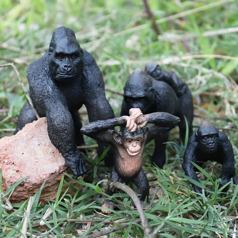 4Pcs/set Simulation Wild Animals Model Chimpanzee Gorilla PVC Miniature Action Figures Educational Collection Toys Kids Gifts