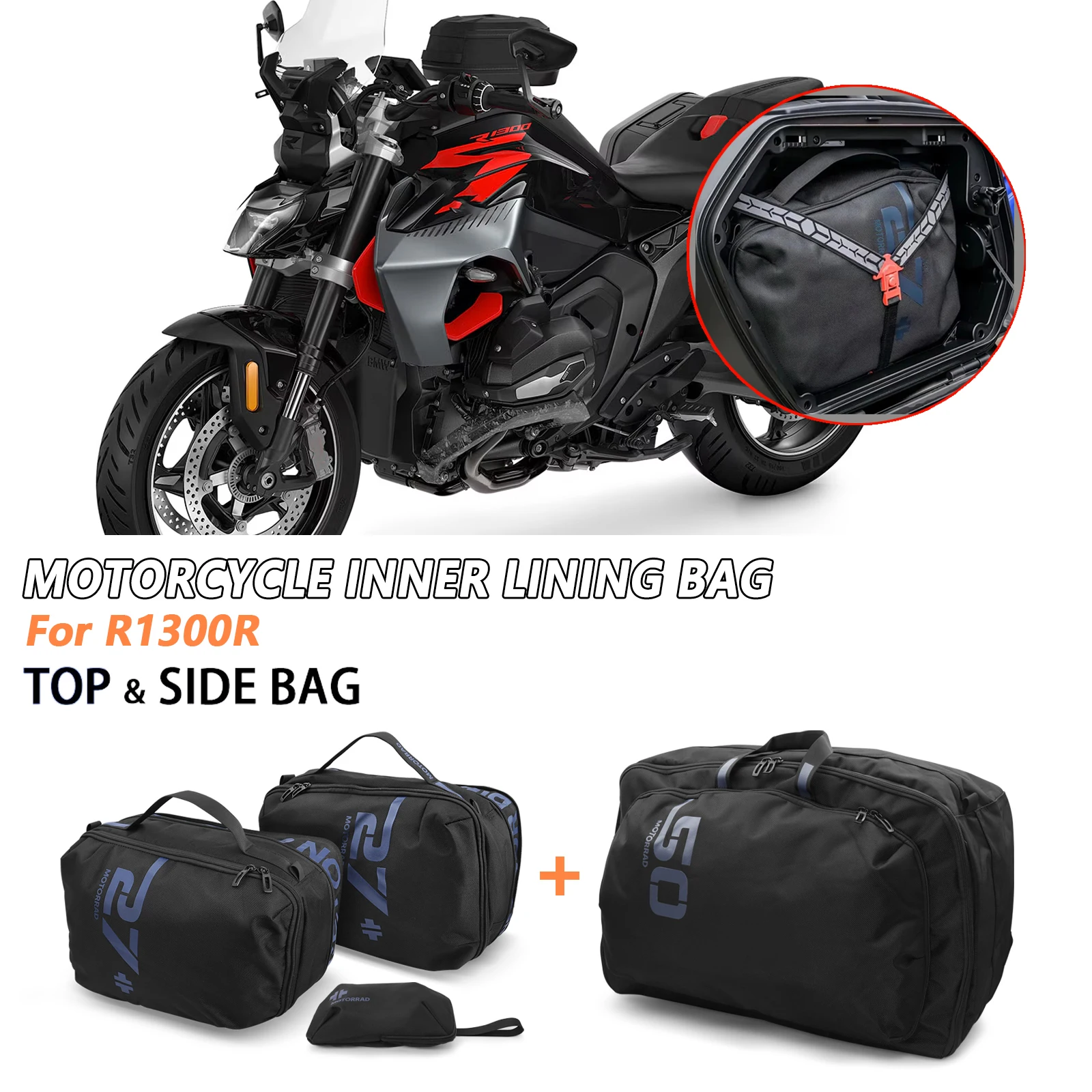 

Motorcycle Side Bax Pannier Black Luggage Bag Saddlebag Inner Bags for Topcase For BMW R1300R R 1300 R R1300 R 2025 2026