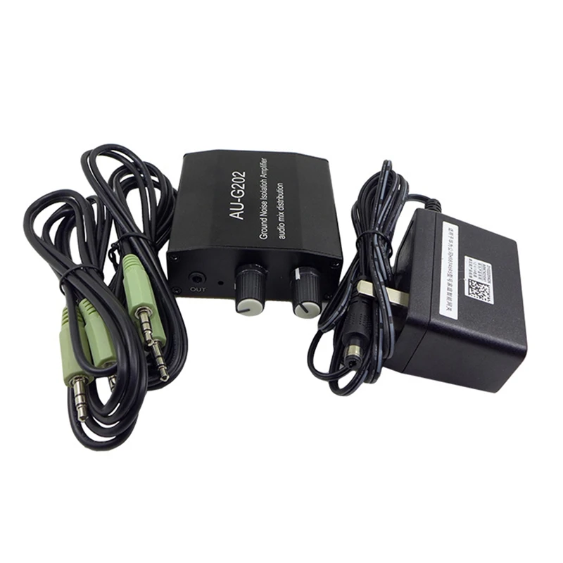 AUG202 DC5-18V Ground Noise Isolation Amplifier Dual Channel 2 In 2 Out Audio Mixer Black US Plug