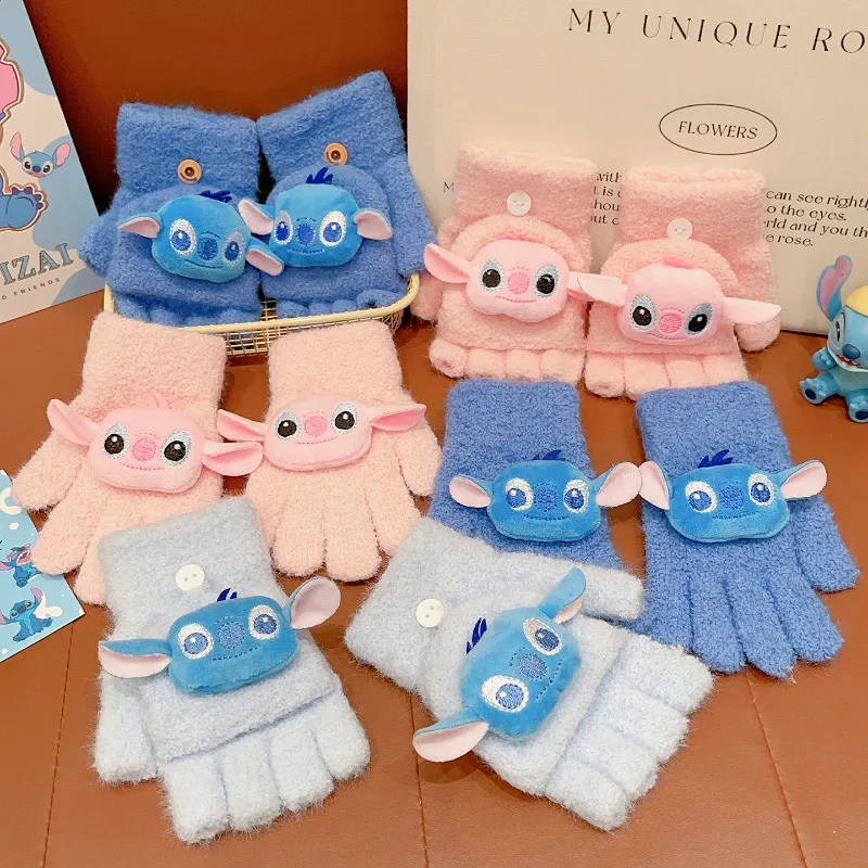 Cute Disney Stitch Gloves Fashion Cartoon Angel Autumn Winter Warm and Windproof Finger-separating Child Gloves Boys Gifts Gifts