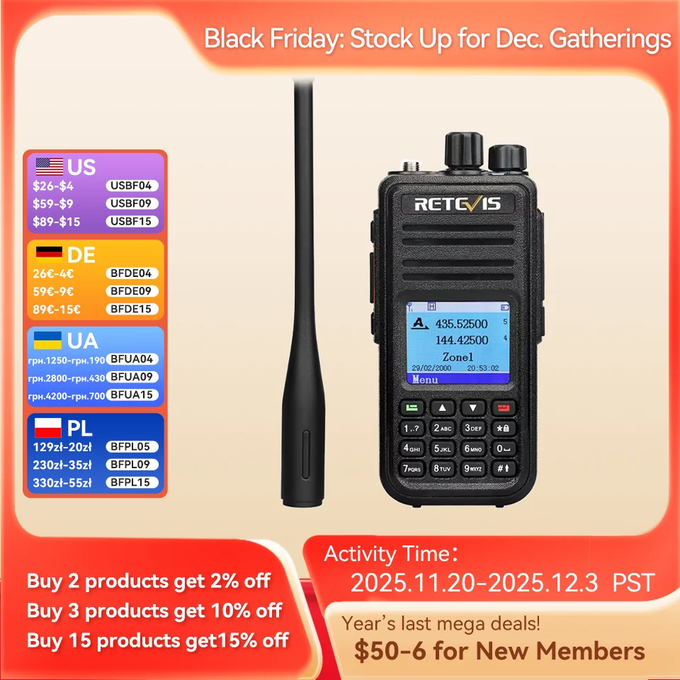 Retevis RT3S اسلكية تخاطب DMR راديو طويل المدى أجهزة اتصال لاسلكية التخييم هام راديو UHF VHF GPS AES256 التشفير الرقمي المحمول