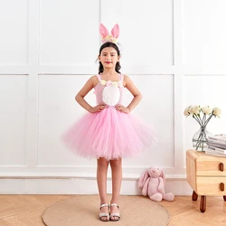 Rabbit Tutu Dress Outfit for Girls Kids Animal Halloween Cosplay Costumes Children Christmas Birthday Dresses with Headband