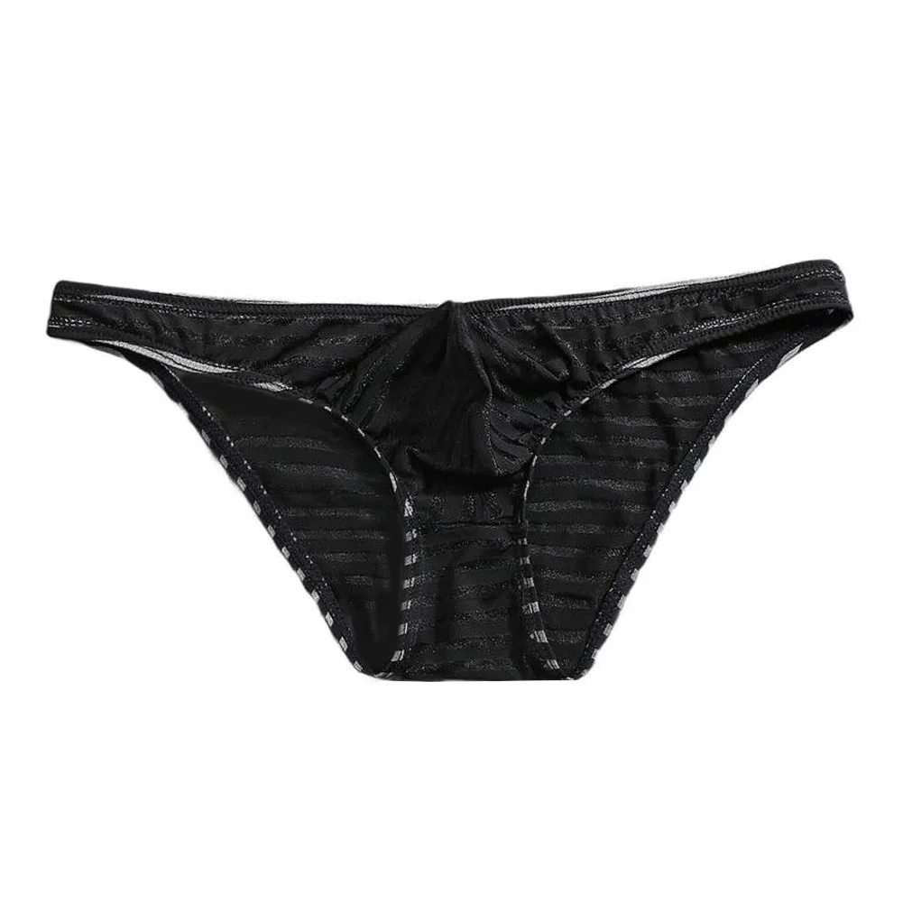 Men's Mesh Underpants with Breathable Fabric and Pouch Design Featuring Stripe Pattern Briefs for Flexible Comfort