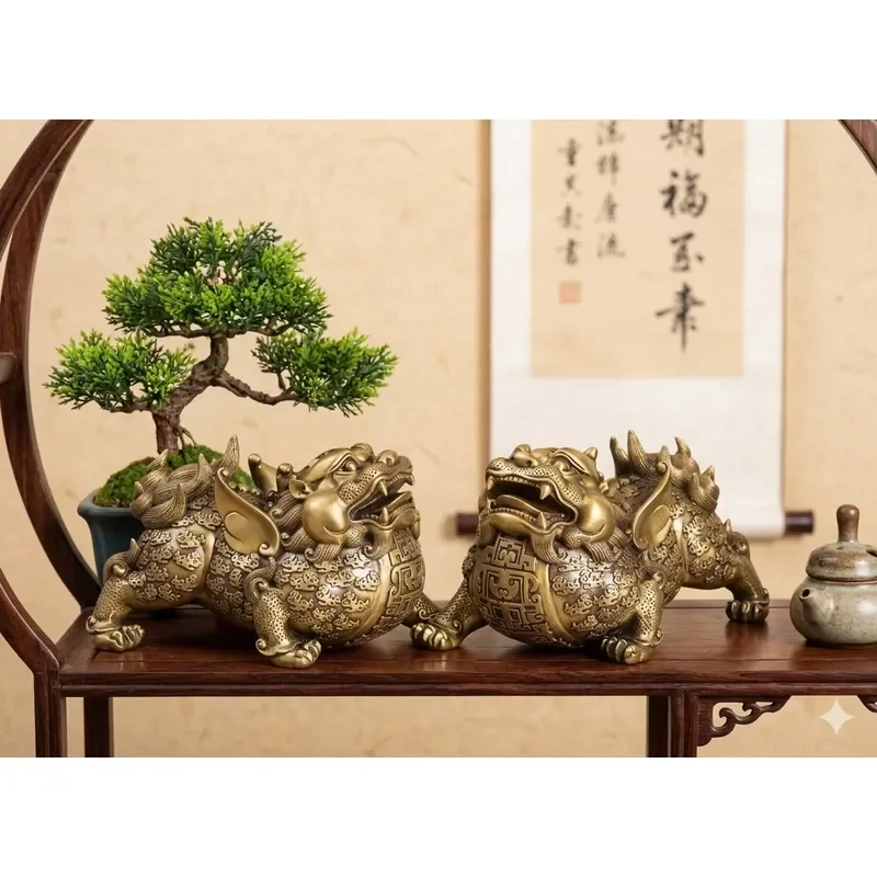 Factory direct sales gold-plated brass engraving Pixiu statue Feng Shui lucky statue luxury home decoration souvenir gifts