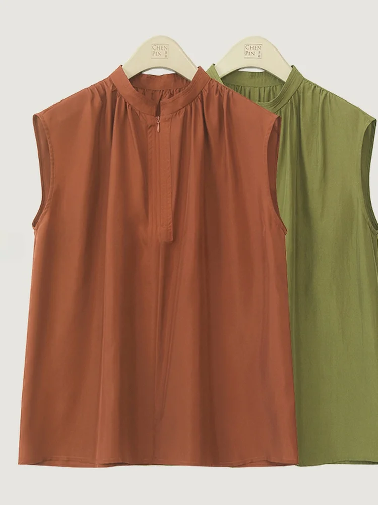 

Dkchenpin Silk irt Women's Summer Thin Sle Svel Stand Collar Silk Loose Fit Comfortable Breathable Top