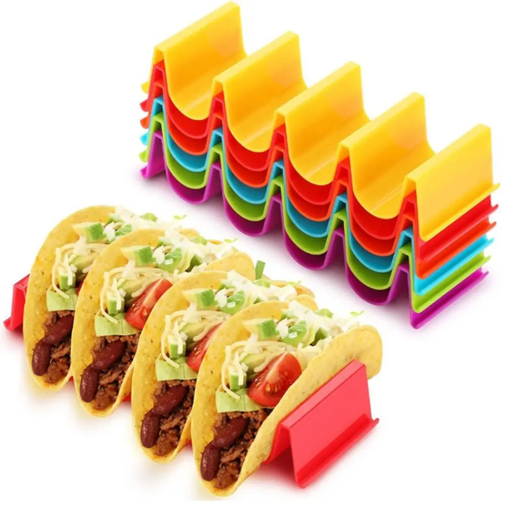 6Pcs Creative 6-Color Taco Holder Stand BPA-Free 4-Slot Tortilla Rack Stackable Space-Saving Pancake Shelf Restaurant