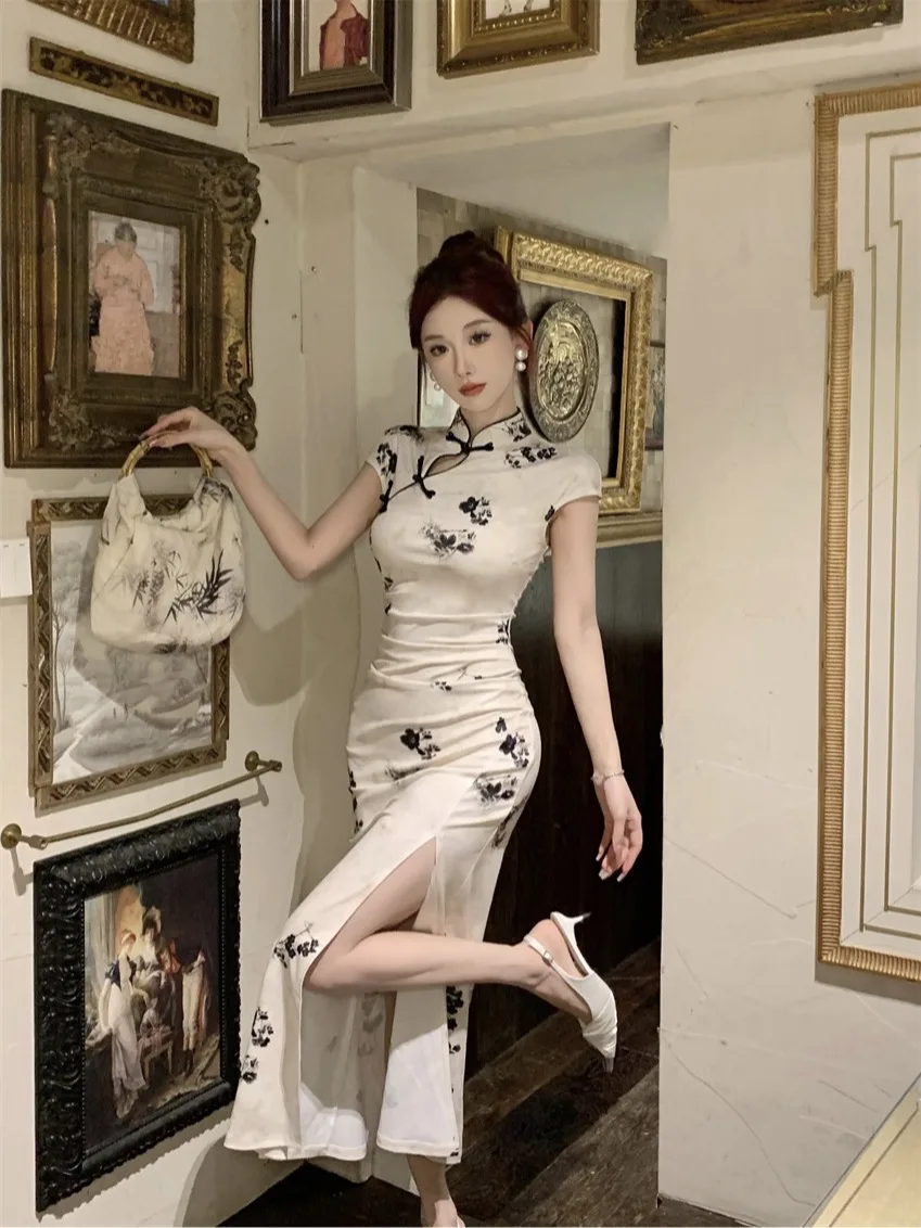 

Новая китайская обтягивающая талия Qipao Dr, полная юбка с воротником-стойкой, лето 2025, модная женская одежда