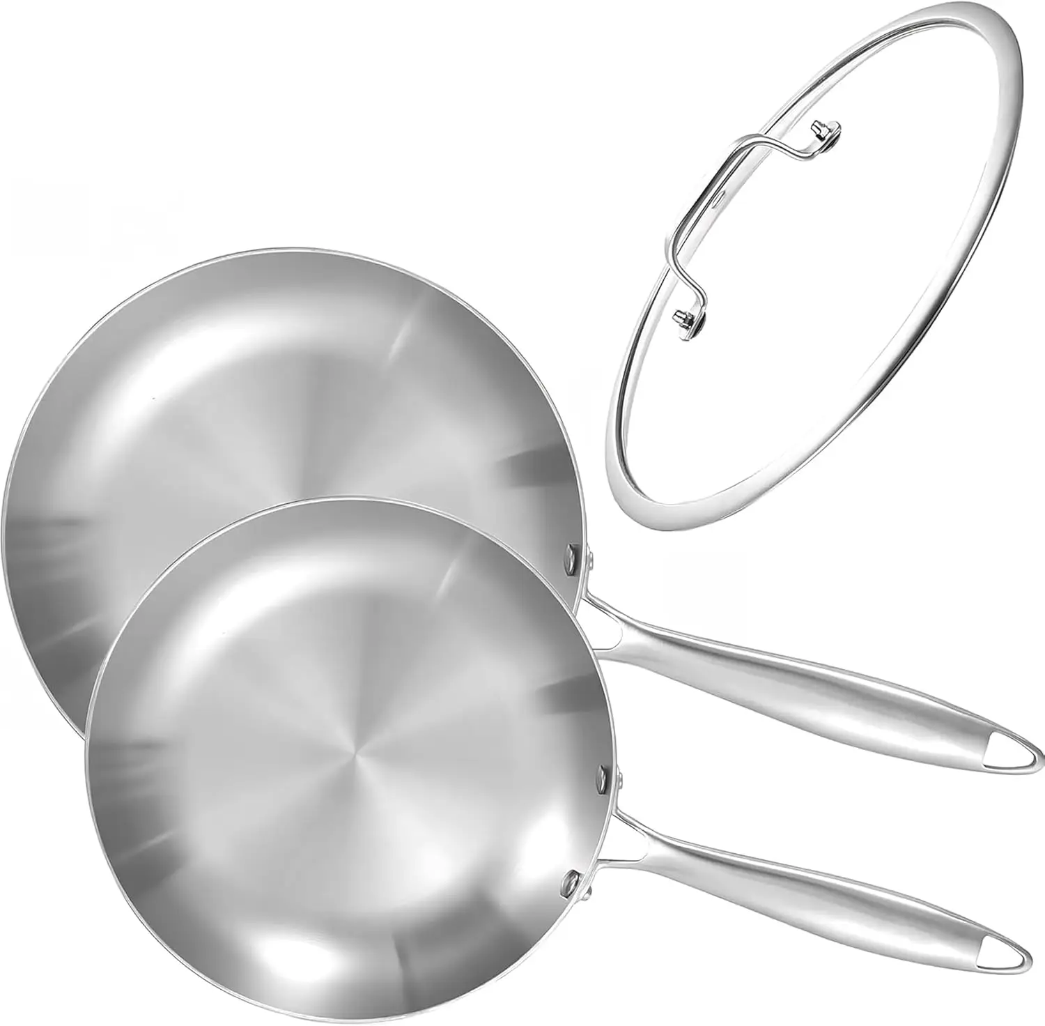 

8.5-10 Inch Tri-ply Stainless Steel Frying Pan Set with Lid, Induction Cookware, Dishwasher and Oven Safe