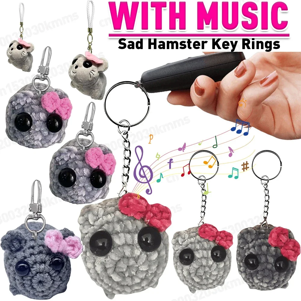 1/2PCS Sad Hamster Meme Sound Music Plush Toy Cute Hamster Plush Keychain Figure Soft Toy Stuffed Animal Doll Key Ring Key Chain