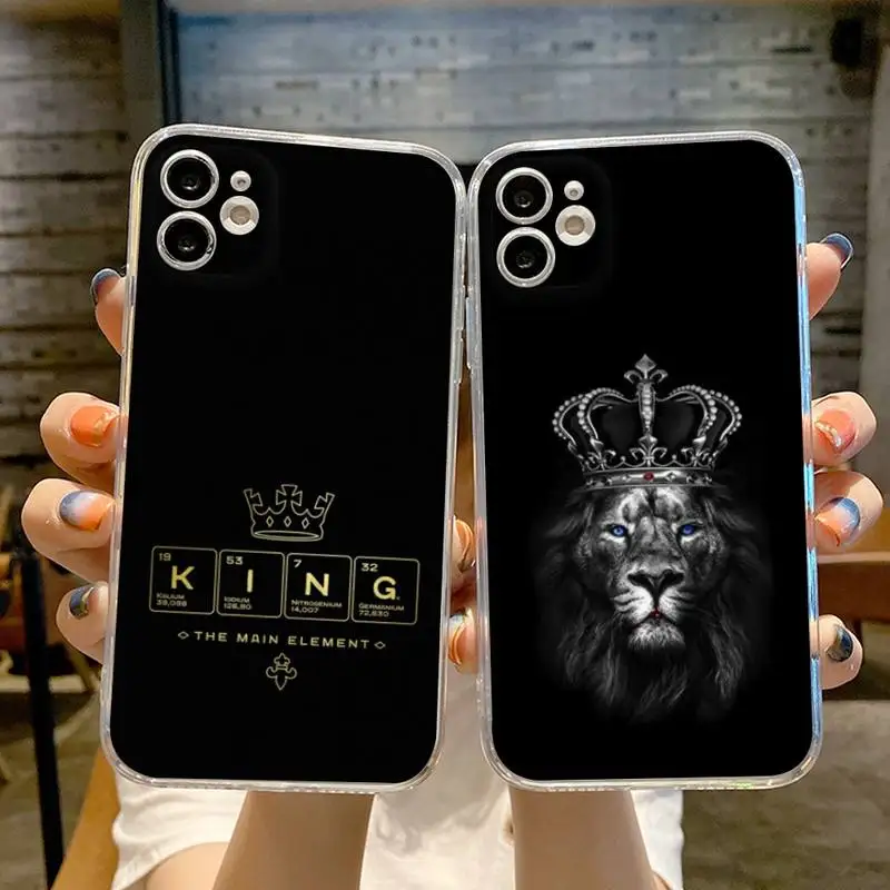 King Queen Crown Couple Phone Case Transparent For iphone 13 12 11 14 Pro Max Mini X XR XS 7 8 plus 13 14 max phone Covers