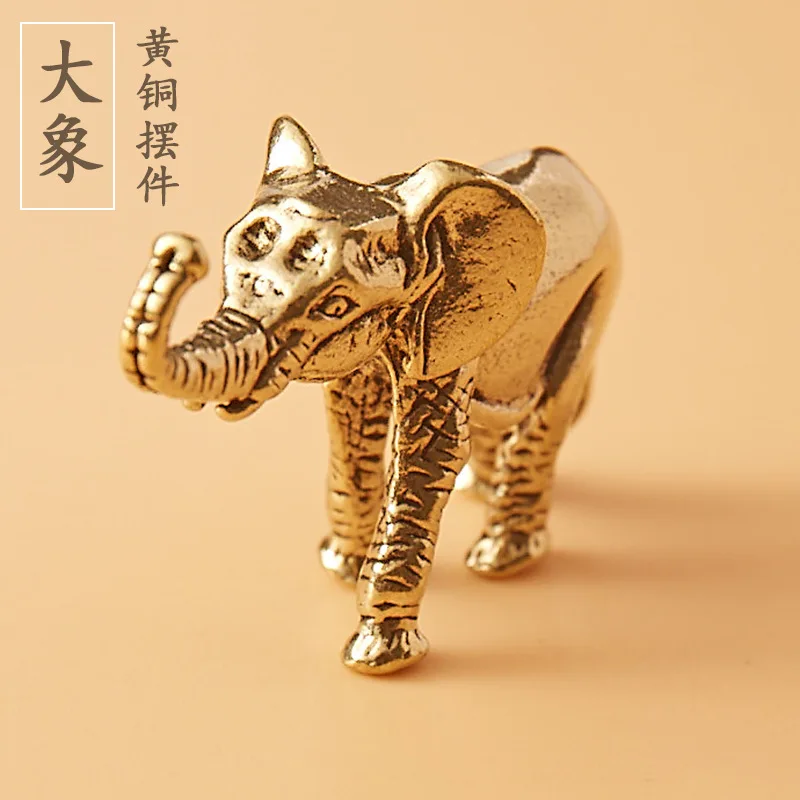 Brass Vintage Pocket Elephant Auspicious Ruyi Middle-aged and Elderly Personalized Old Object Tea Pet Decoration Desktop Small O