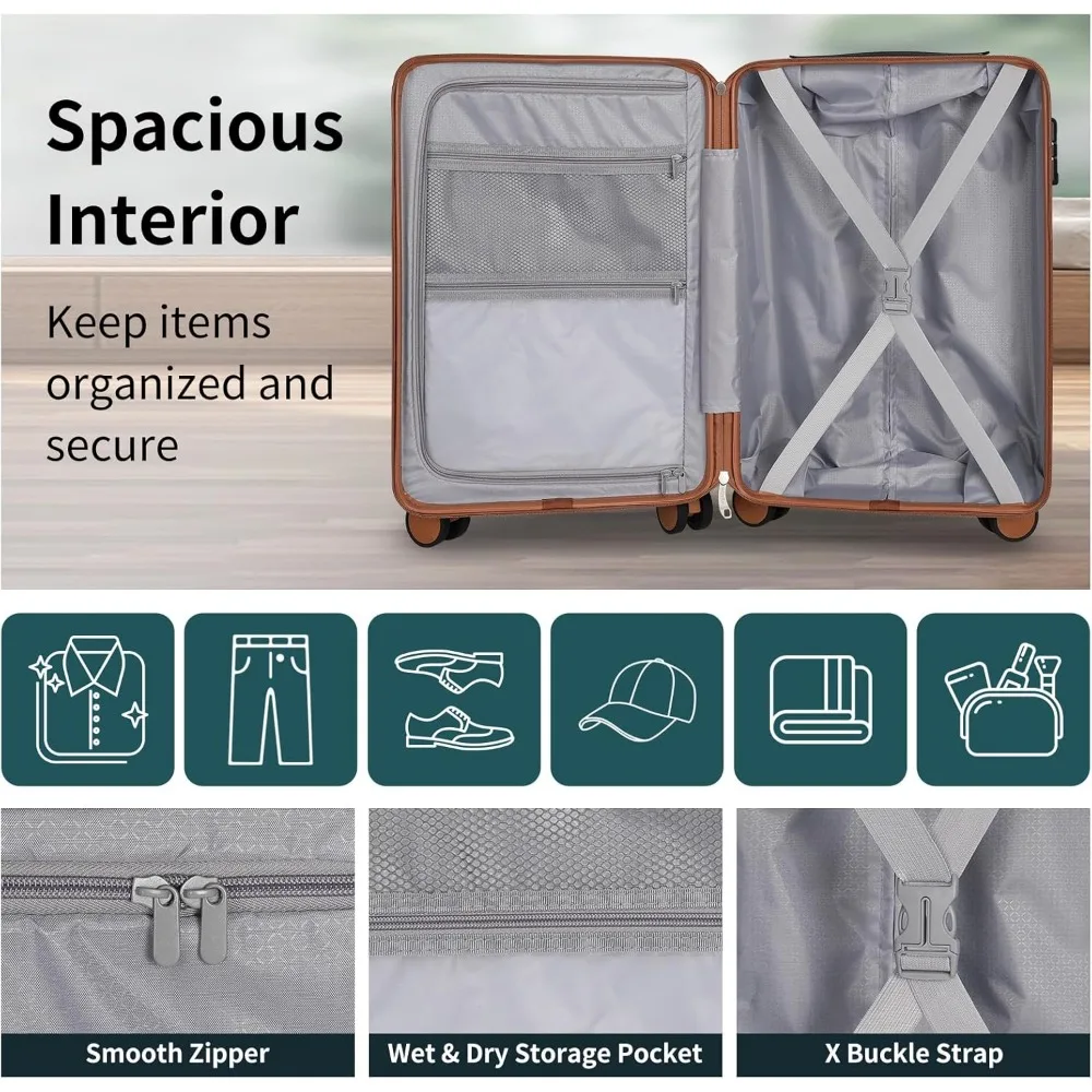 Juego de equipaje de mano aprobado por aerolínea de estilo vintage con mochila, maleta rígida ABS + PC de 20 pulgadas, pequeña maleta de viaje retro