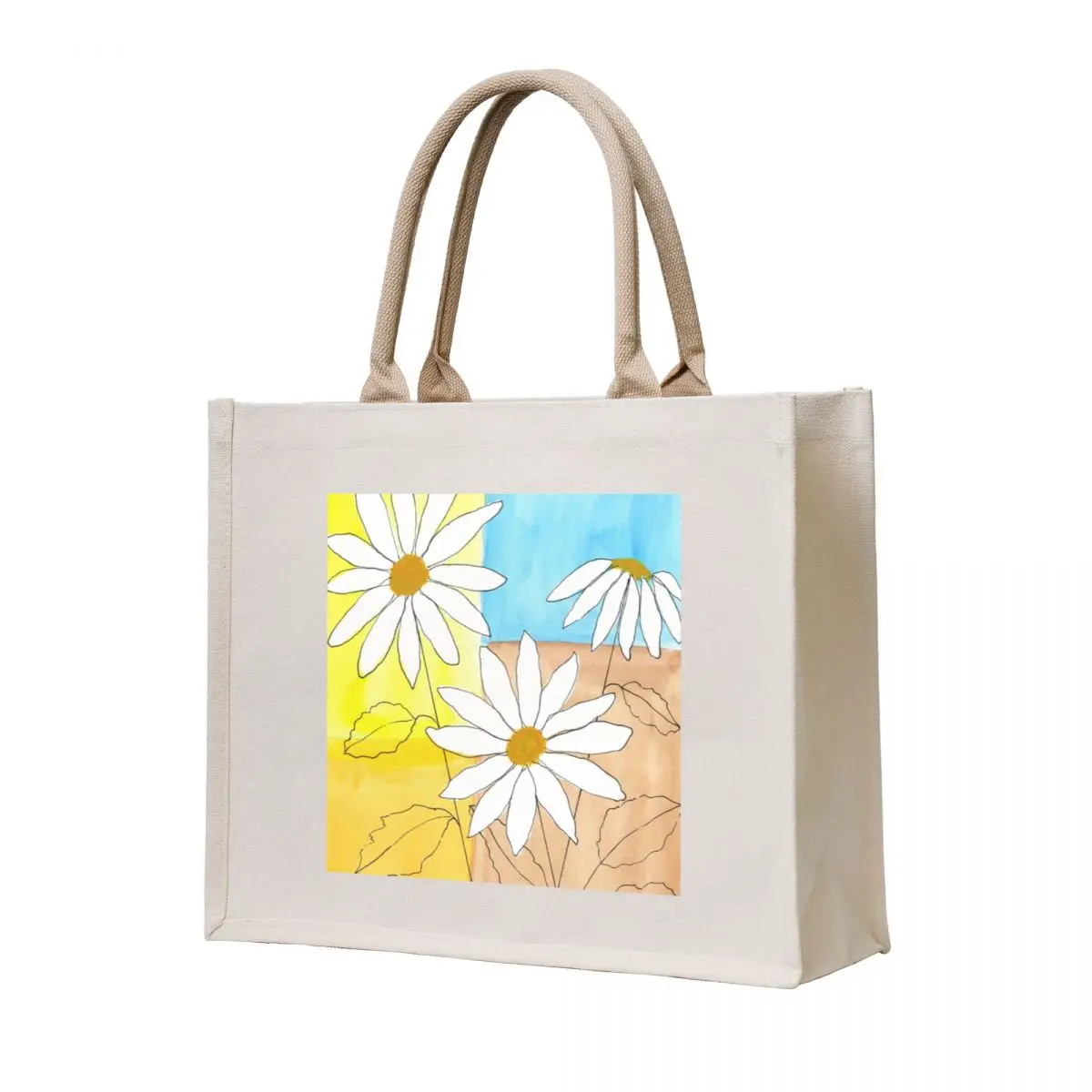 Daisies with Multicolored Background Tote Bag Women bags reusable shopping bag women bag Shopping bags
