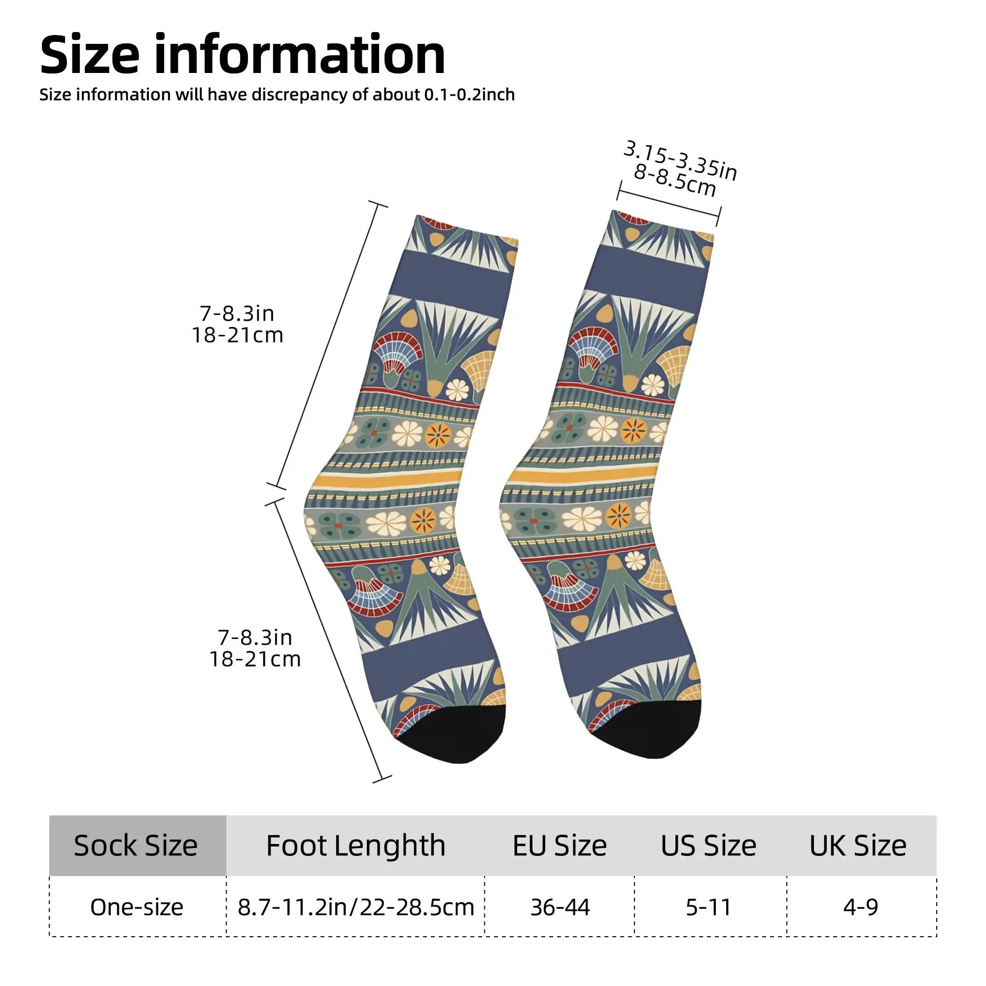 1pc Classic Ancient Egyptian Lotus Frieze Printed Men's Socks  Novelty Hip Hop Harajuku Pattern Crew Sock Casual Gift