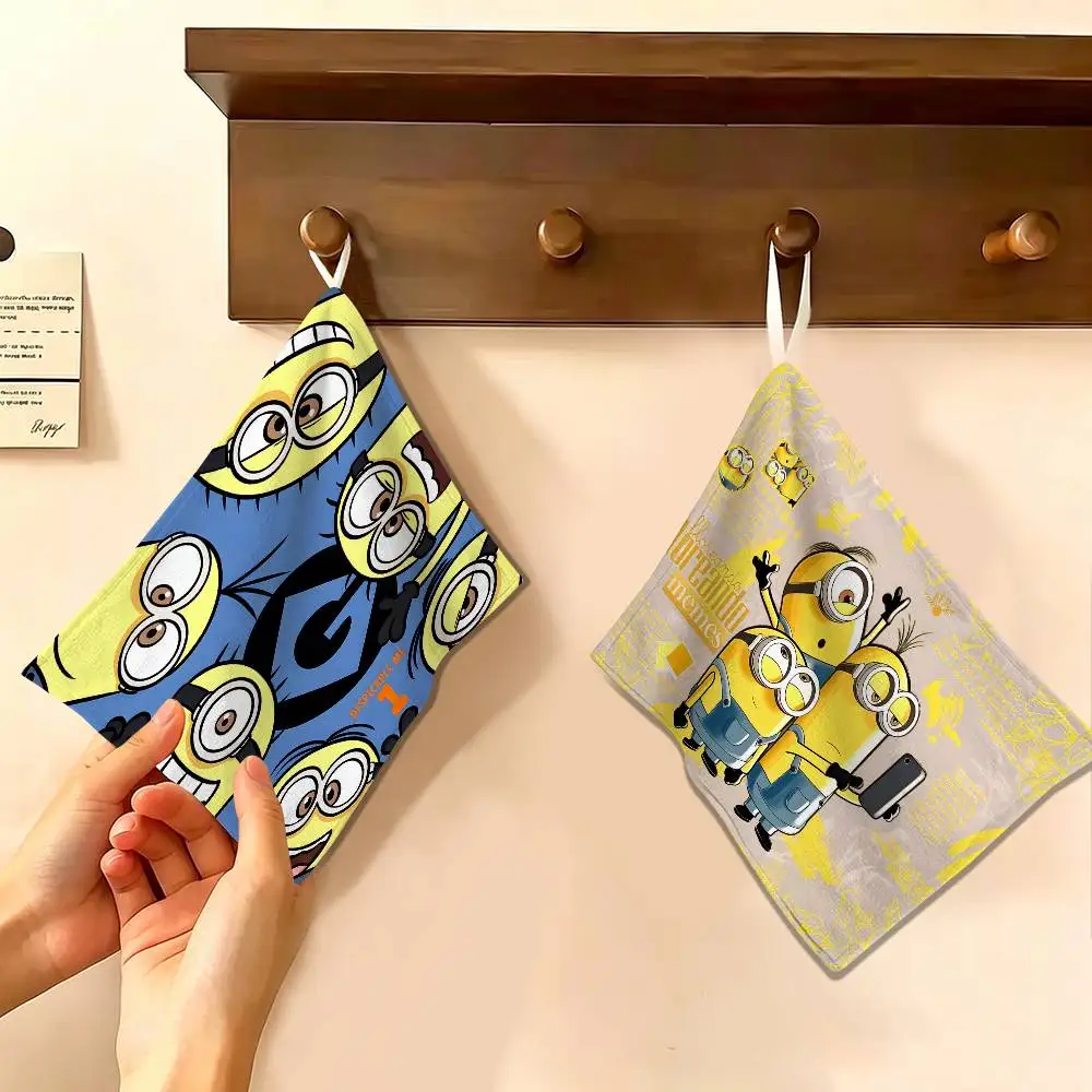 Cartoon Movie M-Minions Hanging Kitchen Towel, Polyester Cotton Material, Multipurpose Hand Wiping Towel for Family