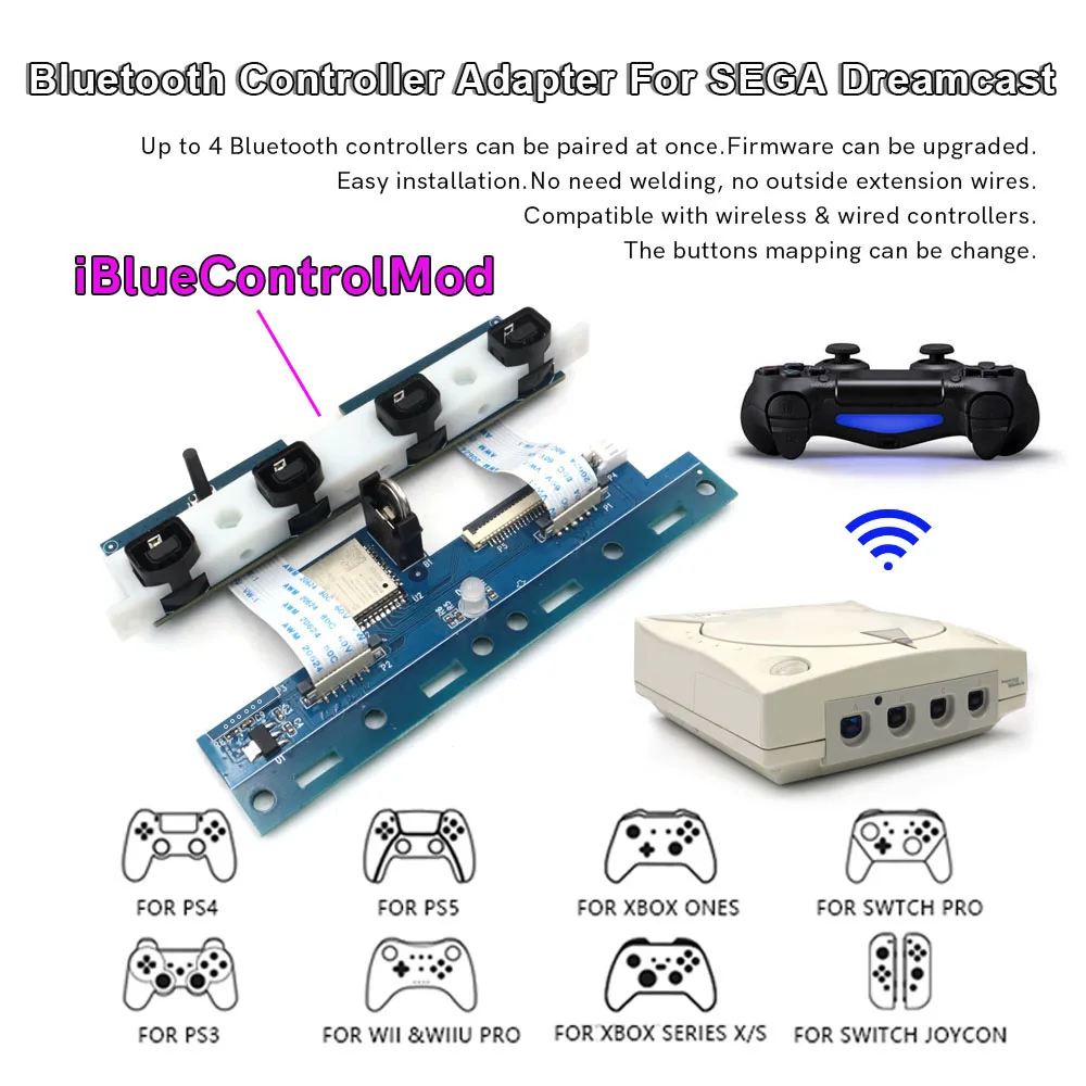 สำหรับ Sega DC ibluecontrolmod อะแดปเตอร์ภายในตัวควบคุมบลูทูธไร้สายตัวแปลงคอนโทรลเลอร์ไร้สายสำหรับคอนโซล Sega DC