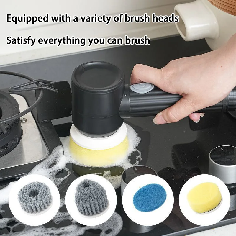 Cordless Electric Scrubber 7-in-1 Kitchen/Bath Tiles Cleaner USB Rechargeable Spin for Grease Dirt Powerful Scrubbing Brush